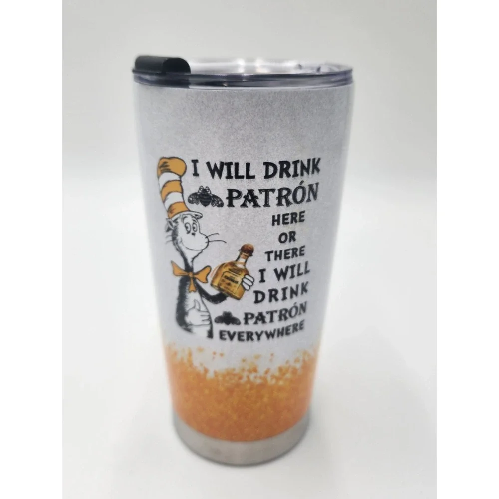 FUNNY DRINK TUMBLER CAT IN THE HAT PATRON‎ TEQUILA
